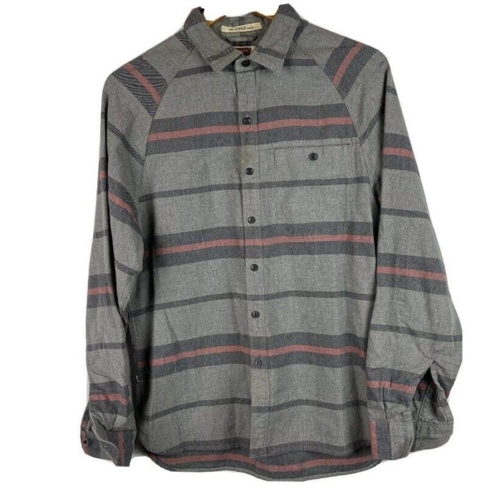 Levis Mens Small Long Sleeve Button Front Western Flannel Shirt Gray Striped